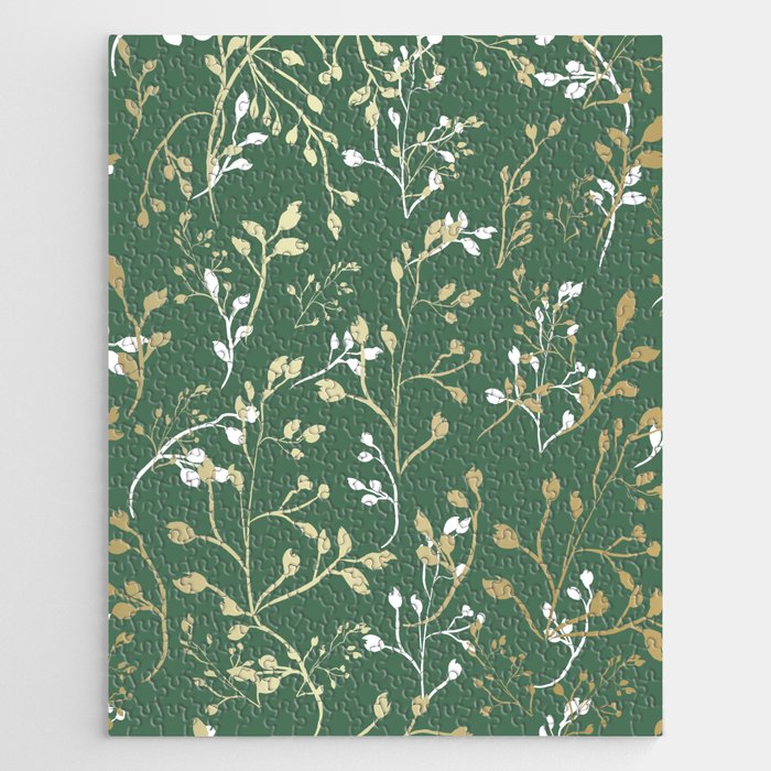Floral Leaves, Green and Gold, Design Prints Jigsaw Puzzle Gallery Image 1