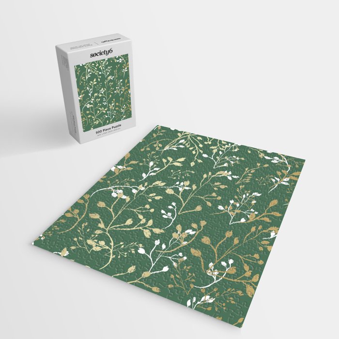 Floral Leaves, Green and Gold, Design Prints Jigsaw Puzzle Gallery Image 2