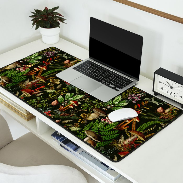 Vintage Mysterious Mushroom Night Forest Botanical Garden Desk Mat Gallery Image 2