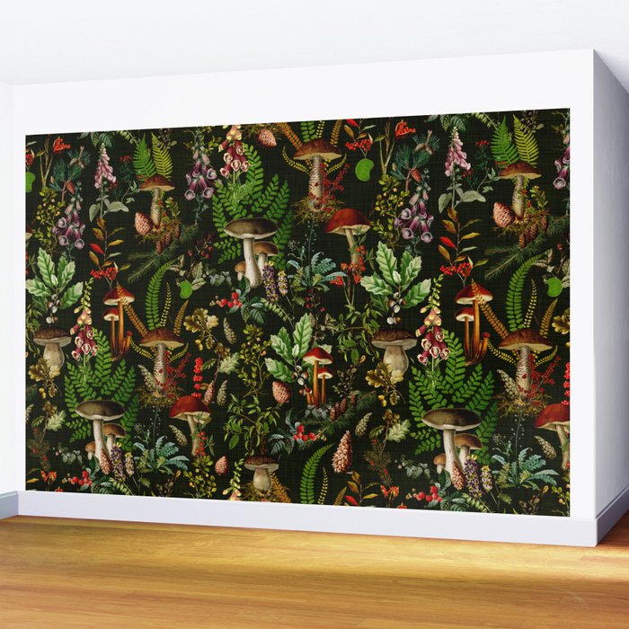 Vintage Mysterious Mushroom Night Forest Botanical Garden Wall Mural Gallery Image 2