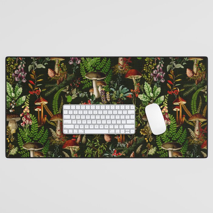 Vintage Mysterious Mushroom Night Forest Botanical Garden Desk Mat Gallery Image 1
