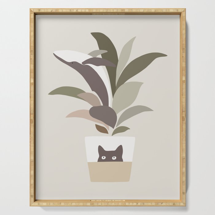 Cat and Plant 29: A Leaf of Whale Serving Tray Gallery Image 1