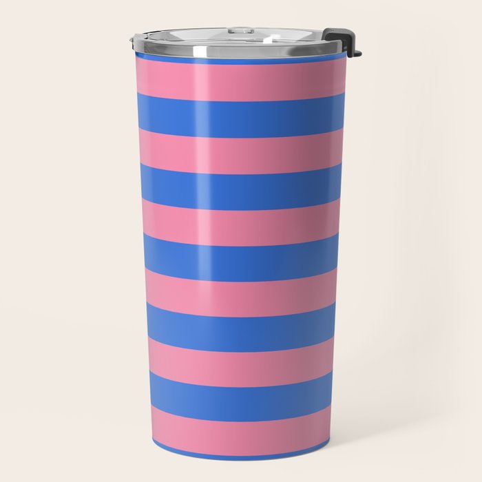 Bold Fun Stripes Blue and Pink Simple Colorful Pattern Travel Mug Gallery Image 2