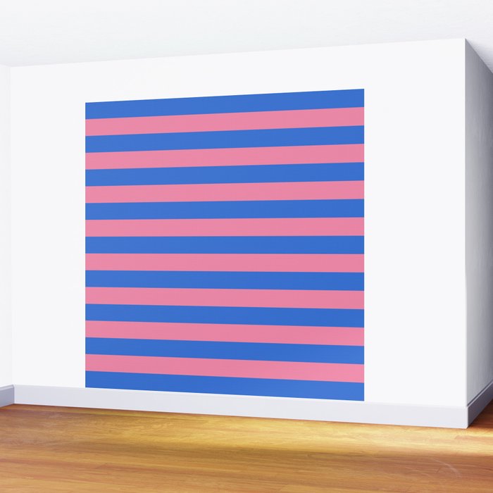 Bold Fun Stripes Blue and Pink Simple Colorful Pattern Wall Mural Gallery Image 2