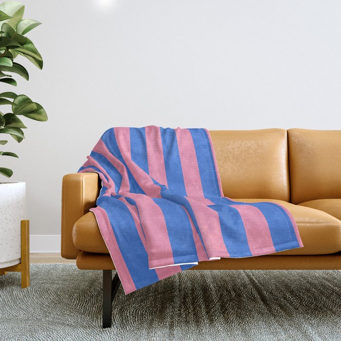 Bold Fun Stripes Blue and Pink Simple Colorful Pattern Throw Blanket Gallery Image 1
