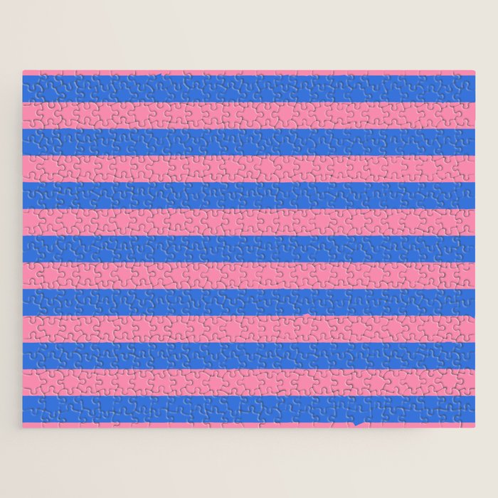 Bold Fun Stripes Blue and Pink Simple Colorful Pattern Jigsaw Puzzle Gallery Image 1