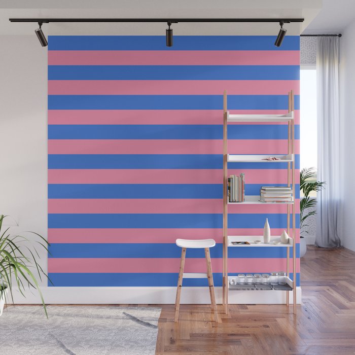 Bold Fun Stripes Blue and Pink Simple Colorful Pattern Wall Mural Gallery Image 1