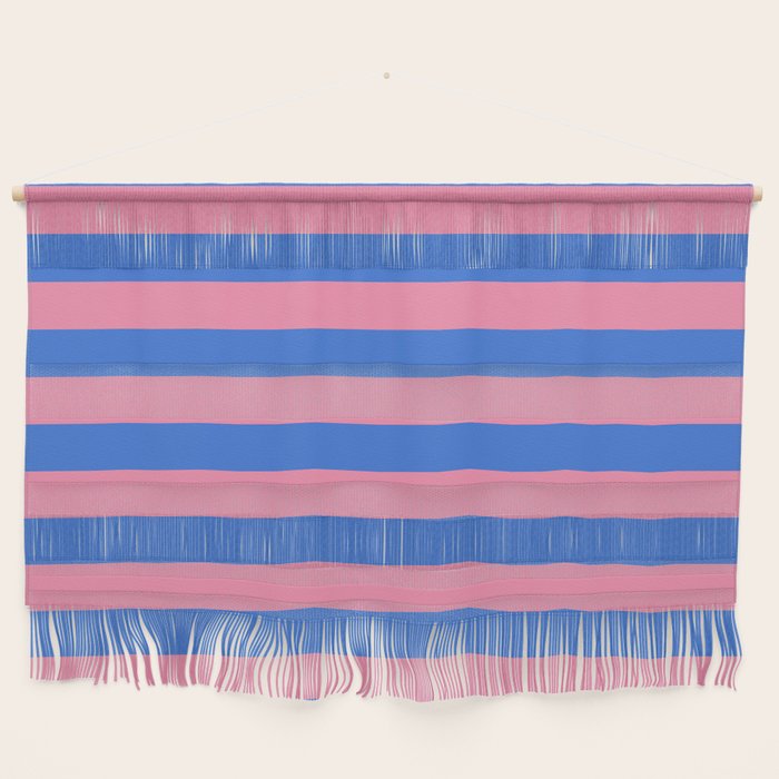 Bold Fun Stripes Blue and Pink Simple Colorful Pattern Wall Hanging Gallery Image 1