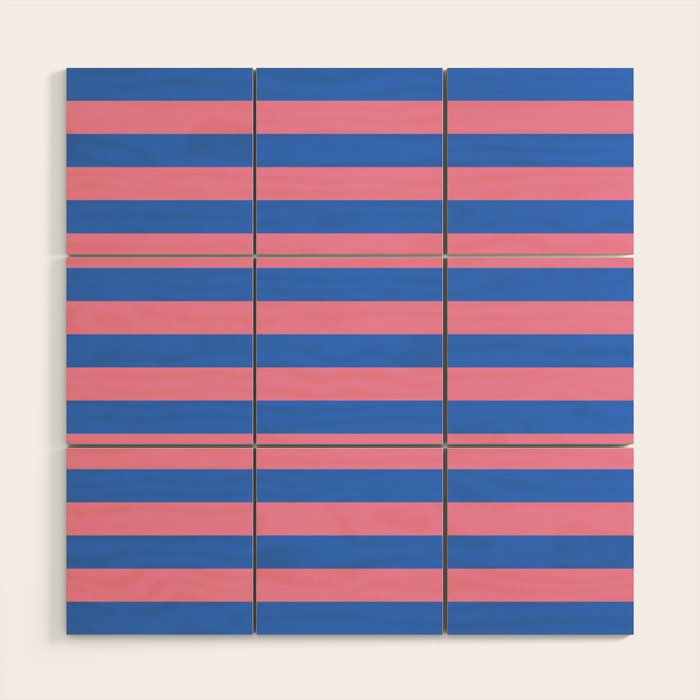 Bold Fun Stripes Blue and Pink Simple Colorful Pattern Wood Wall Art Gallery Image 1