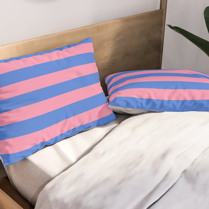 Bold Fun Stripes Blue and Pink Simple Colorful Pattern Pillow Sham Gallery Image 2