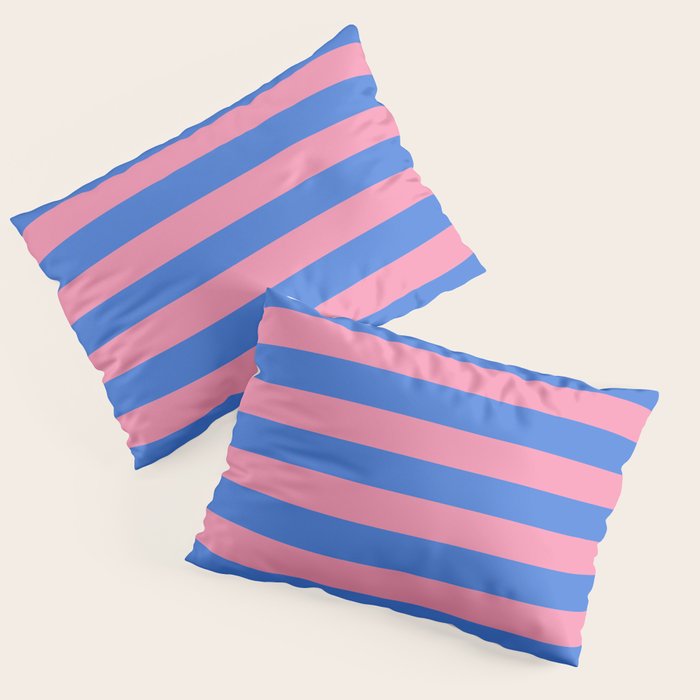 Bold Fun Stripes Blue and Pink Simple Colorful Pattern Pillow Sham Gallery Image 3