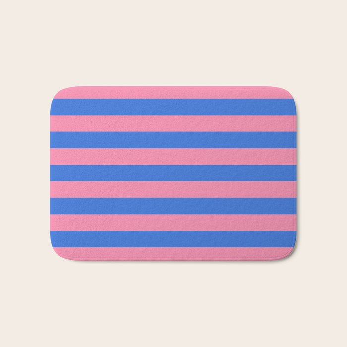 Bold Fun Stripes Blue and Pink Simple Colorful Pattern Bath Mat Gallery Image 1