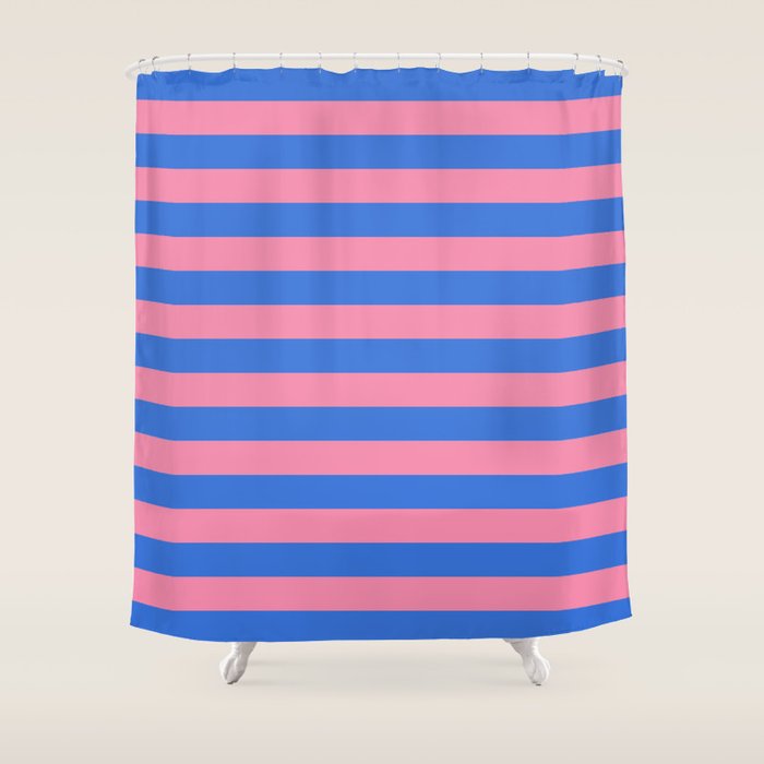 Bold Fun Stripes Blue and Pink Simple Colorful Pattern Shower Curtain Gallery Image 1