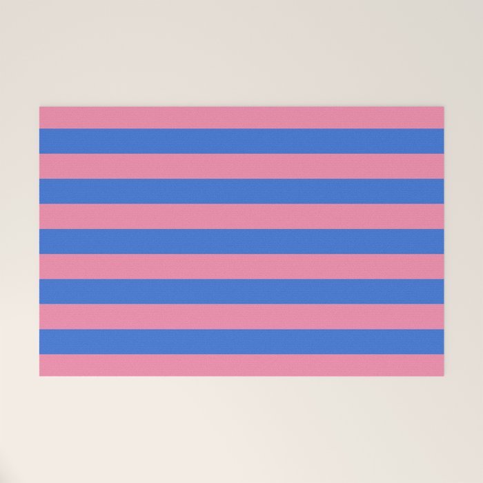 Bold Fun Stripes Blue and Pink Simple Colorful Pattern Welcome Mat Gallery Image 1