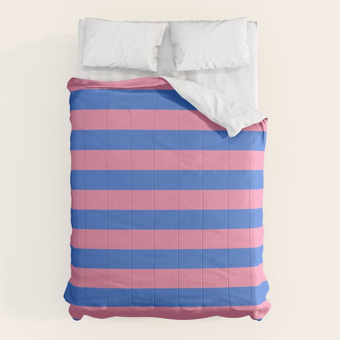 Bold Fun Stripes Blue and Pink Simple Colorful Pattern Comforter Gallery Image 6