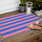 Bold Fun Stripes Blue and Pink Simple Colorful Pattern Outdoor Rug Gallery Image 2