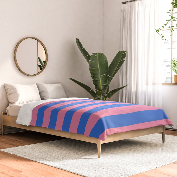 Bold Fun Stripes Blue and Pink Simple Colorful Pattern Comforter Gallery Image 2
