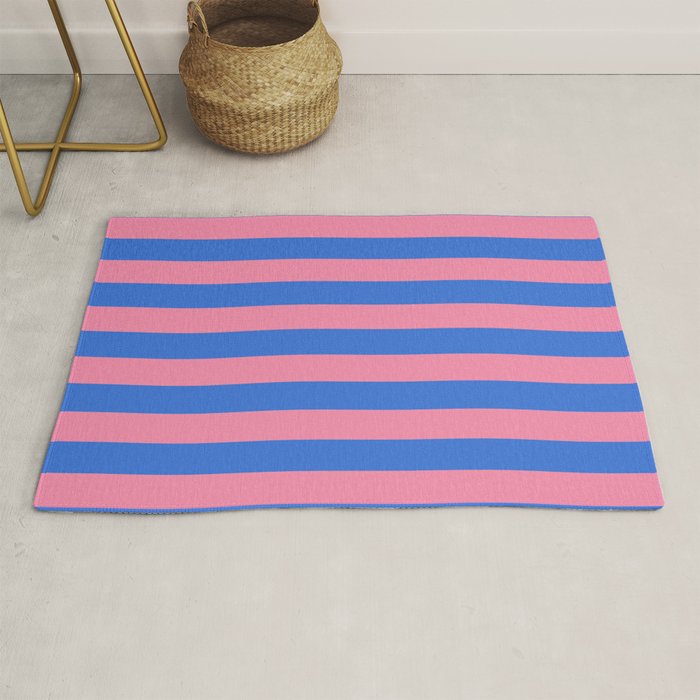 Bold Fun Stripes Blue and Pink Simple Colorful Pattern Rug Gallery Image 1