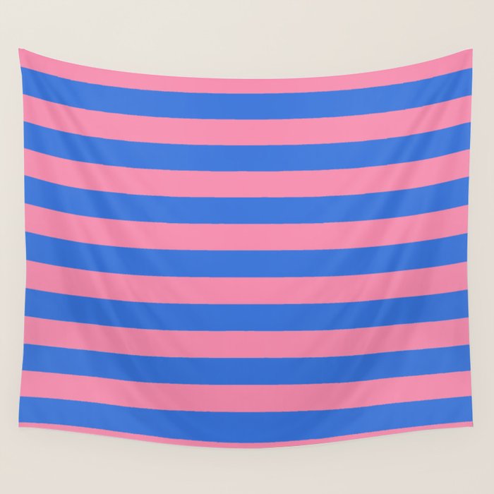 Bold Fun Stripes Blue and Pink Simple Colorful Pattern Wall Tapestry Gallery Image 4