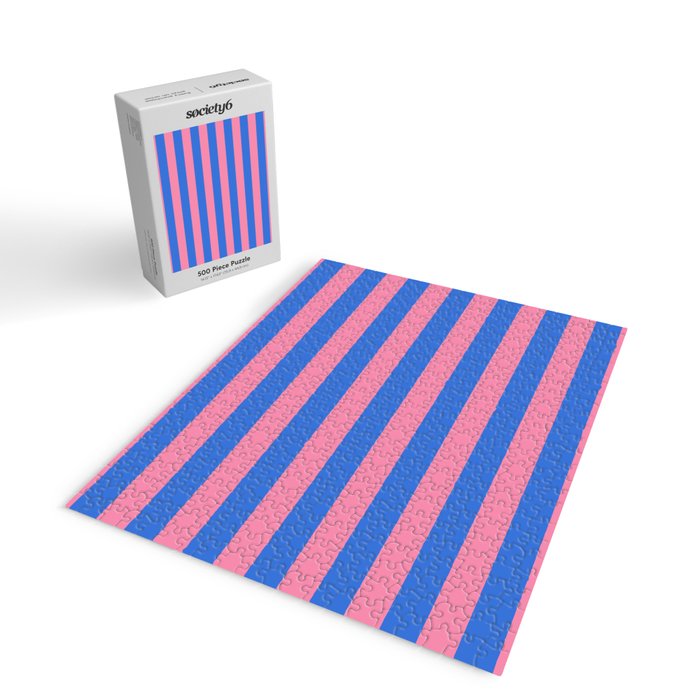 Bold Fun Stripes Blue and Pink Simple Colorful Pattern Jigsaw Puzzle Gallery Image 2
