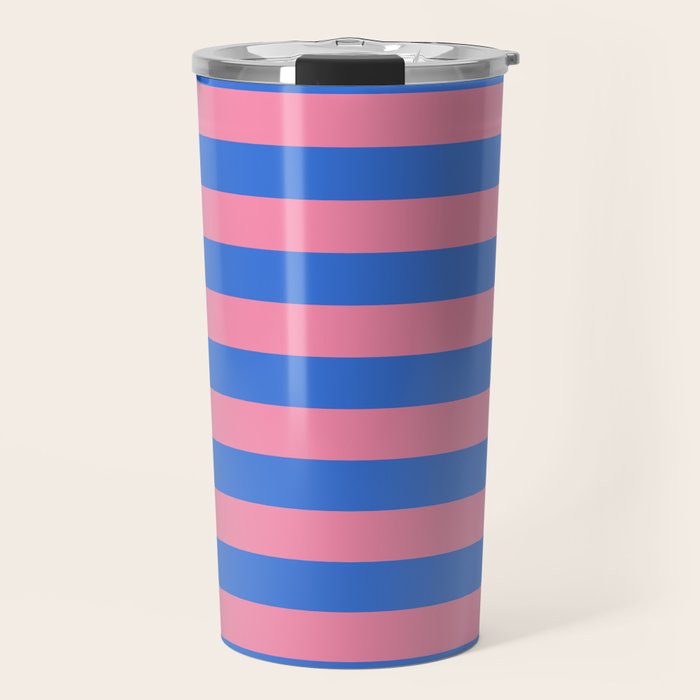 Bold Fun Stripes Blue and Pink Simple Colorful Pattern Travel Mug Gallery Image 1