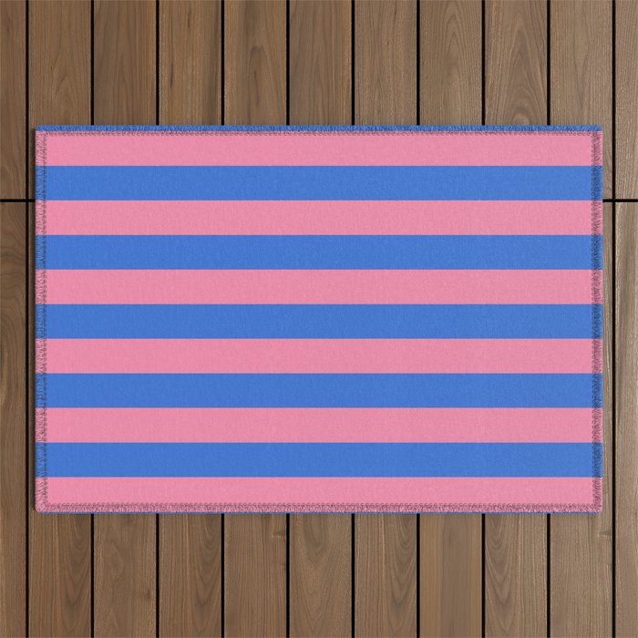 Bold Fun Stripes Blue and Pink Simple Colorful Pattern Outdoor Rug Gallery Image 1