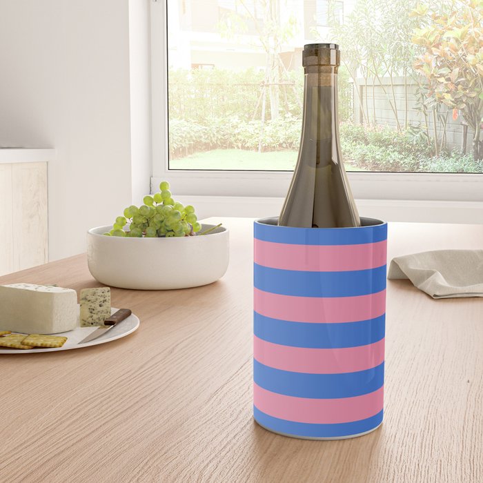 Bold Fun Stripes Blue and Pink Simple Colorful Pattern Wine Chiller Gallery Image 4