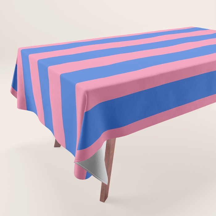 Bold Fun Stripes Blue and Pink Simple Colorful Pattern Tablecloth Gallery Image 1