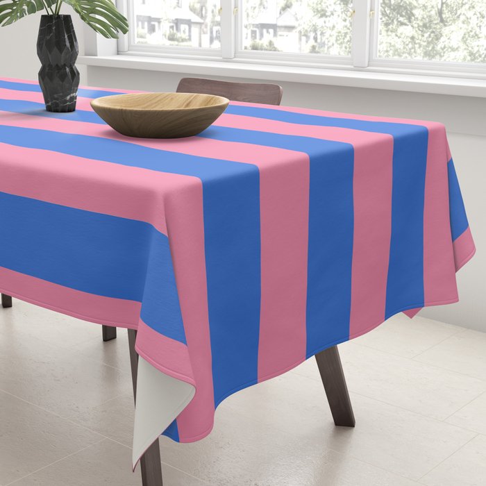 Bold Fun Stripes Blue and Pink Simple Colorful Pattern Tablecloth Gallery Image 3