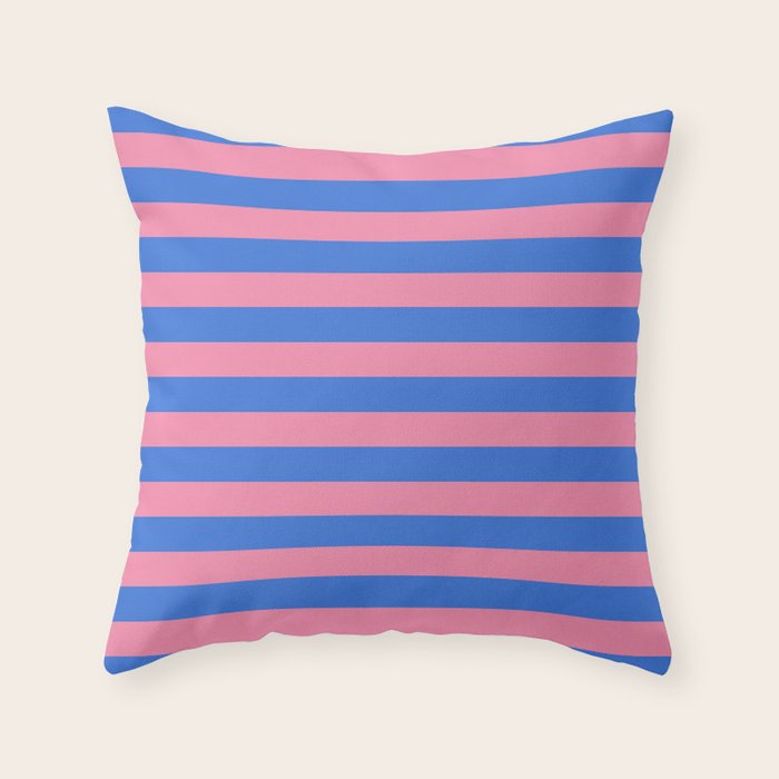 Bold Fun Stripes Blue and Pink Simple Colorful Pattern Throw Pillow Gallery Image 6