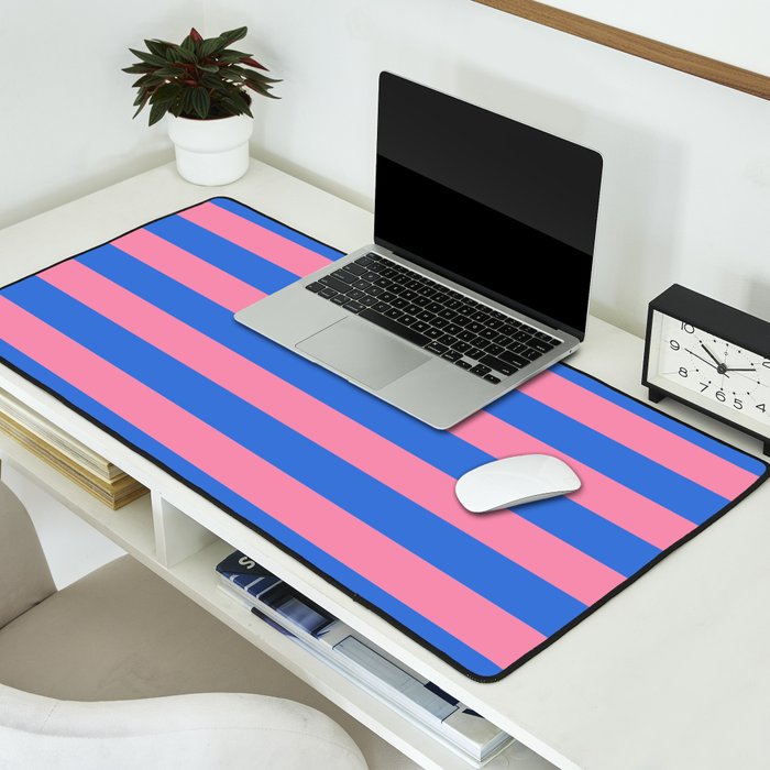 Bold Fun Stripes Blue and Pink Simple Colorful Pattern Desk Mat Gallery Image 2