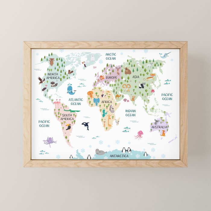 Nursery Animal World Map in Pastels Mini Art Print Gallery Image 1