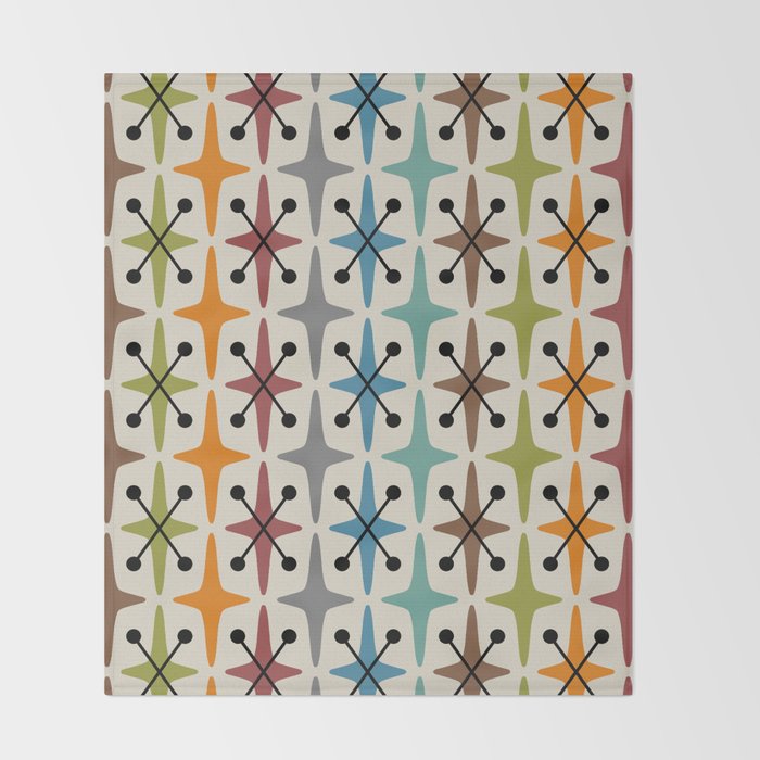 Mid Century Modern Atomic Age Starburst Pattern 226 Googie  Throw Blanket Gallery Image 2
