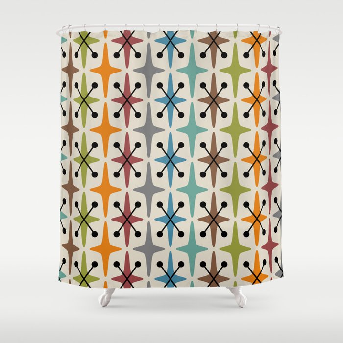 Mid Century Modern Atomic Age Starburst Pattern 226 Googie  Shower Curtain Gallery Image 1