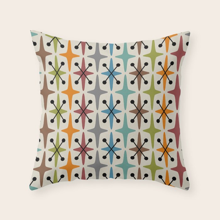 Mid Century Modern Atomic Age Starburst Pattern 226 Googie  Throw Pillow Gallery Image 1