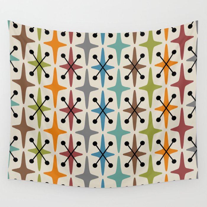 Mid Century Modern Atomic Age Starburst Pattern 226 Googie  Wall Tapestry Gallery Image 4