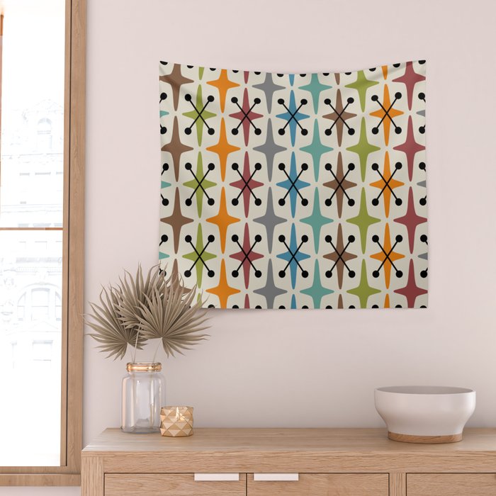 Mid Century Modern Atomic Age Starburst Pattern 226 Googie  Wall Tapestry Gallery Image 2