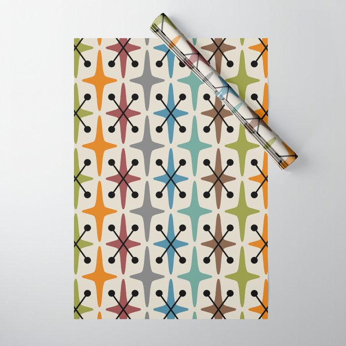 Mid Century Modern Atomic Age Starburst Pattern 226 Googie  Wrapping Paper Gallery Image 1