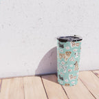 Cute Dogs on Aqua Blue, Dogs and Flowers, Pet Painting, Cute Animals, Golden Retriever, Dachshund, Corgi, Bulldog, Dalmation Travel Mug Gallery Image 4