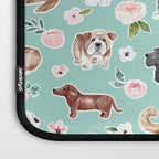 Cute Dogs on Aqua Blue, Dogs and Flowers, Pet Painting, Cute Animals, Golden Retriever, Dachshund, Corgi, Bulldog, Dalmation Laptop Sleeve Gallery Image 3