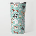 Cute Dogs on Aqua Blue, Dogs and Flowers, Pet Painting, Cute Animals, Golden Retriever, Dachshund, Corgi, Bulldog, Dalmation Travel Mug Gallery Image 2