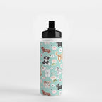 Cute Dogs on Aqua Blue, Dogs and Flowers, Pet Painting, Cute Animals, Golden Retriever, Dachshund, Corgi, Bulldog, Dalmation Water Bottle Gallery Image 2