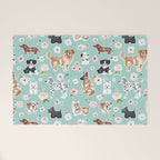 Cute Dogs on Aqua Blue, Dogs and Flowers, Pet Painting, Cute Animals, Golden Retriever, Dachshund, Corgi, Bulldog, Dalmation Welcome Mat Gallery Image 1
