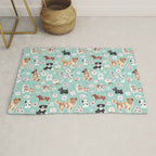 Cute Dogs on Aqua Blue, Dogs and Flowers, Pet Painting, Cute Animals, Golden Retriever, Dachshund, Corgi, Bulldog, Dalmation Rug Gallery Image 1