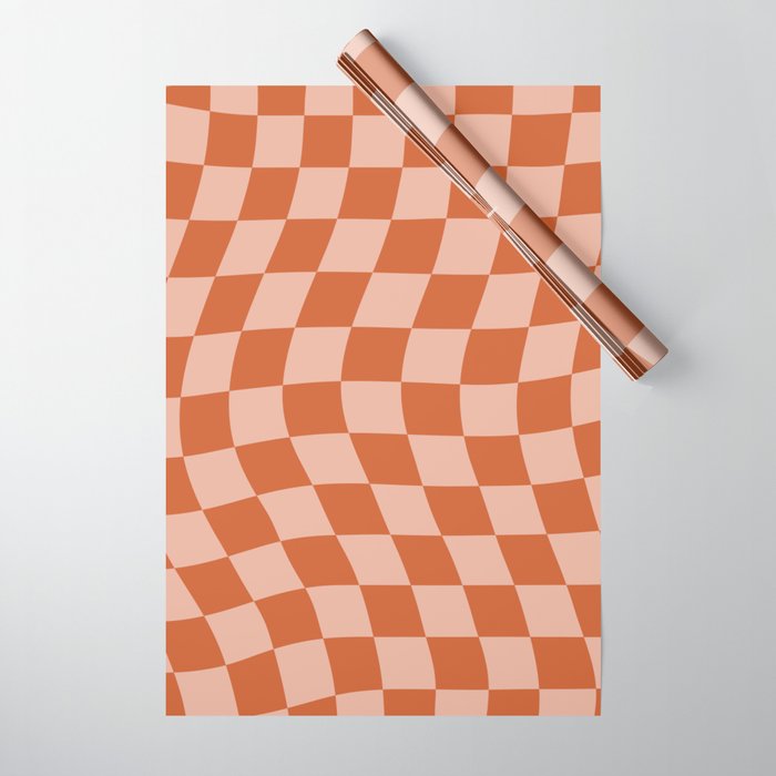 Warped Check Pattern Pumpkin Peach Wrapping Paper Gallery Image 1