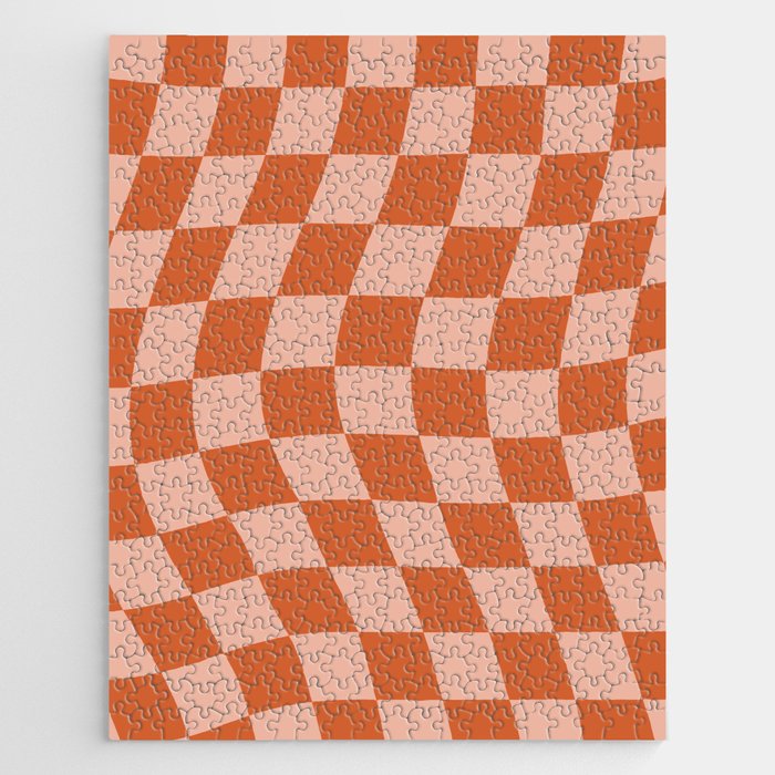 Warped Check Pattern Pumpkin Peach Jigsaw Puzzle Gallery Image 1