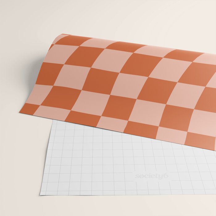 Warped Check Pattern Pumpkin Peach Wrapping Paper Gallery Image 2
