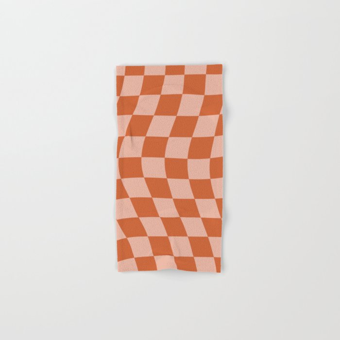Warped Check Pattern Pumpkin Peach Bath Towel Gallery Image 1