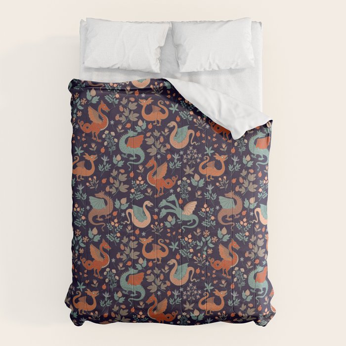 Dragons and Flowers Dark Purple Comforter Gallery Image 6