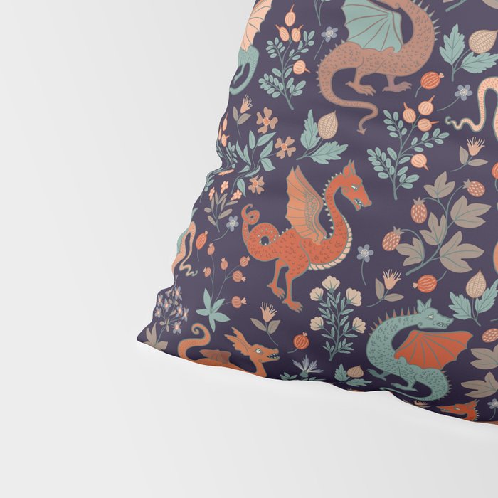 Dragons and Flowers Dark Purple Pillow Sham Gallery Image 4